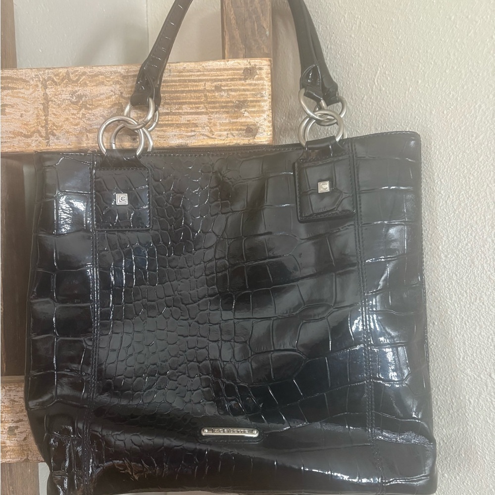 Liz Claiborne Black Croc Embossed Tote shoulder bag - Picture 9 of 9